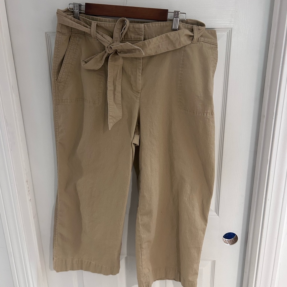 Talbots Khaki Belted Ankle Cropped Pants Size 16